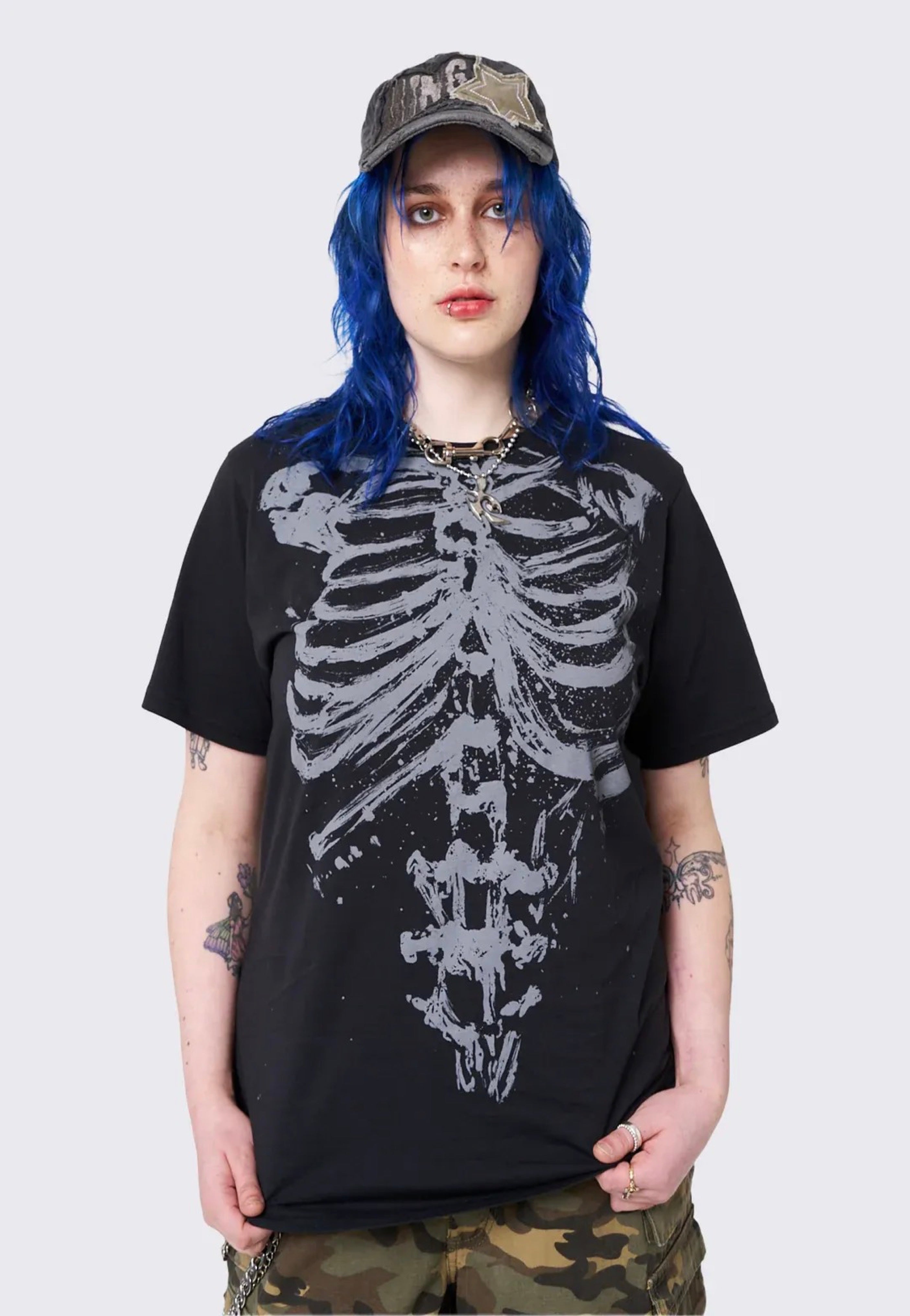 Minga London - Shadowed Bones Black Graphic - T-Shirt Outlet Sast