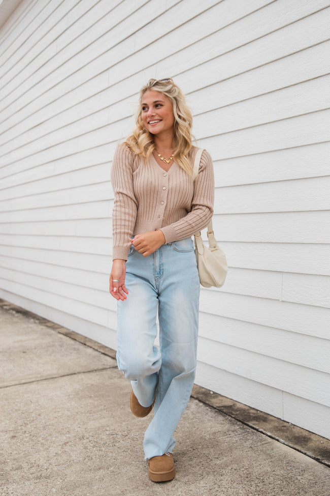 What You Needed Taupe Ribbed Cardigan With Paypal Free Shipping