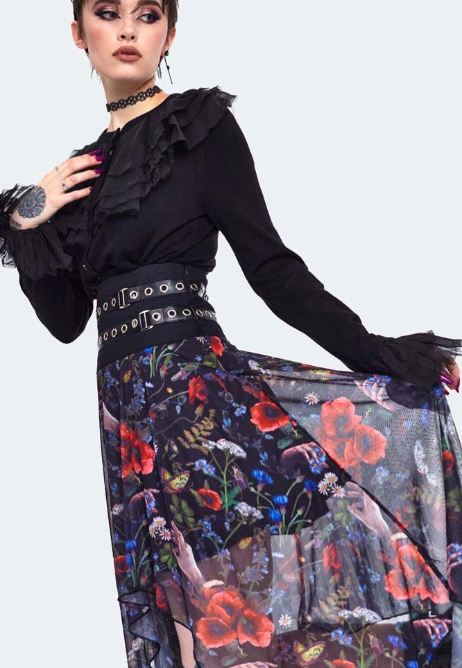 Jawbreaker - Night Meadow Asymmetrical Mesh Multi - Skirt Low Cost For Sale