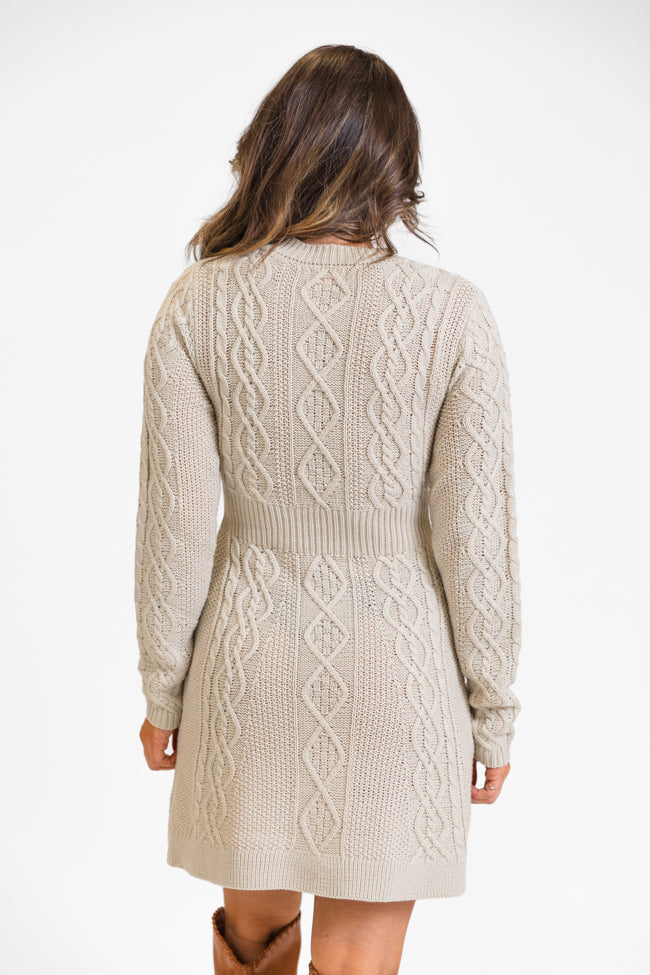 Living for Friday Beige Cable Knit Sweater Dress FINAL SALE Outlet For Sale