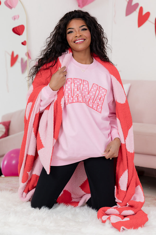 Mama Block Heart Light Pink Oversized Graphic Sweatshirt Newest Cheap Pice