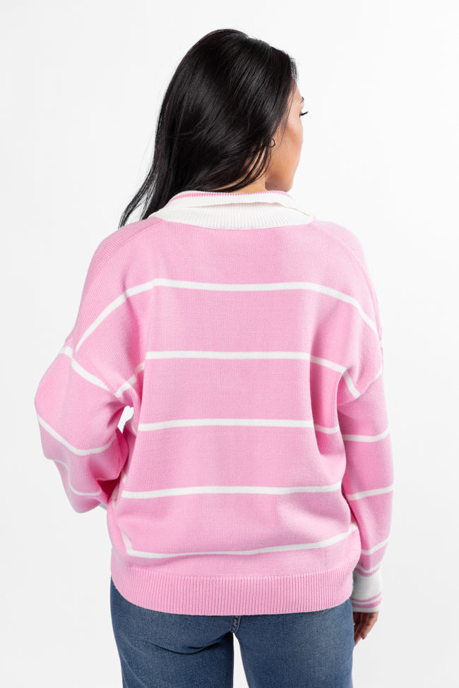 Imagine That Pink Striped Collared Sweater Free Shipping Hot Sale