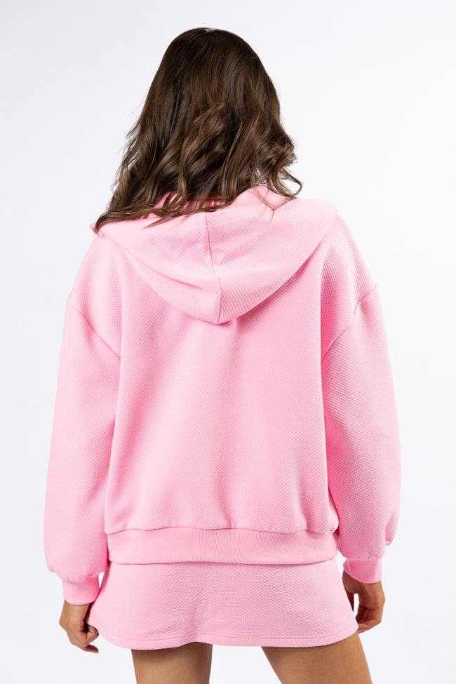 Have It My Way Pink Textured Knit Zip Up Hooded Sweatshirt SALE Cheap Low Pice Fee Shipping