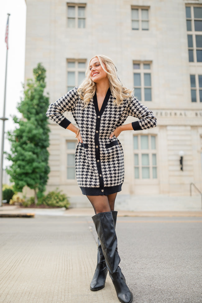 Where You Belong Houndstooth Button Front Cardigan Dress Big Discount Online