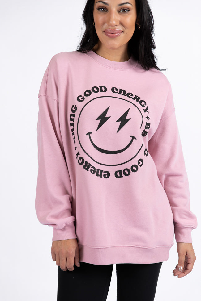 Bring Good Energy Mauve Oversized Graphic Sweatshirt Online