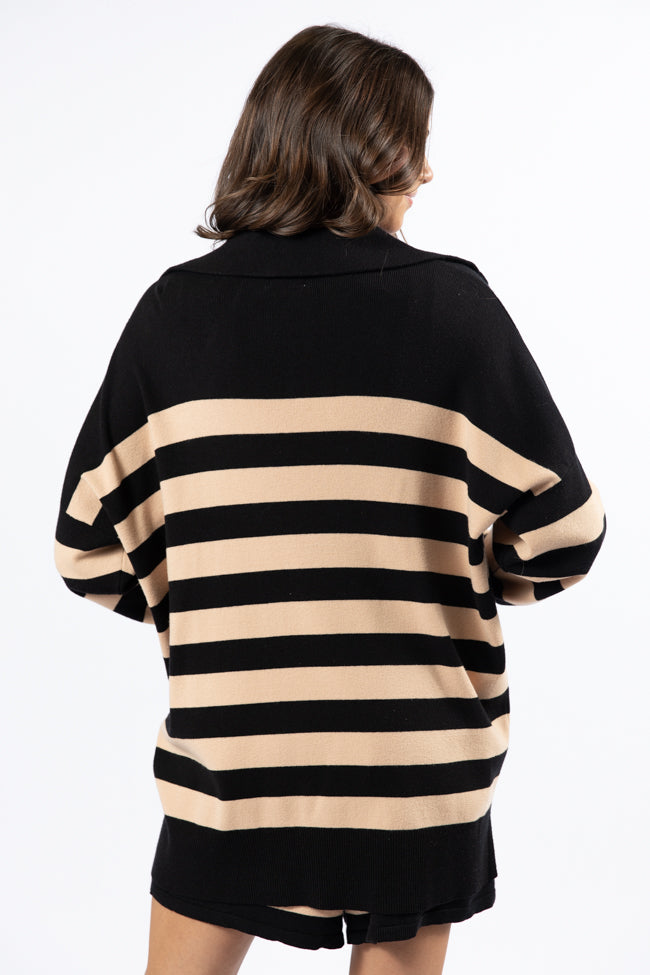 Pulling Heartstrings Black And Tan Striped Quarter Zip Pullover Cheap Sale Get Authentic