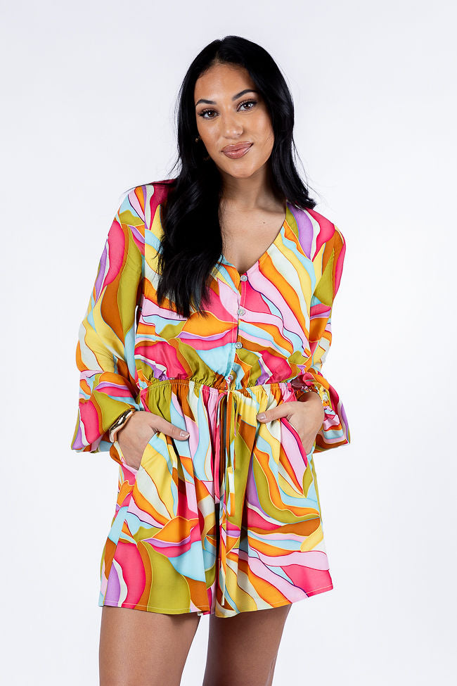 Love Over Fear Multi Print Long Sleeve Wrap Romper Discount Latest