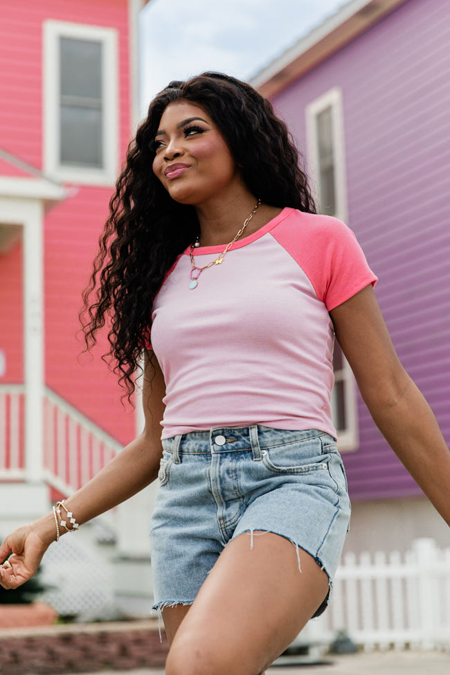 Rad Pink Ribbed Raglan Crop Tee Clearance Shop