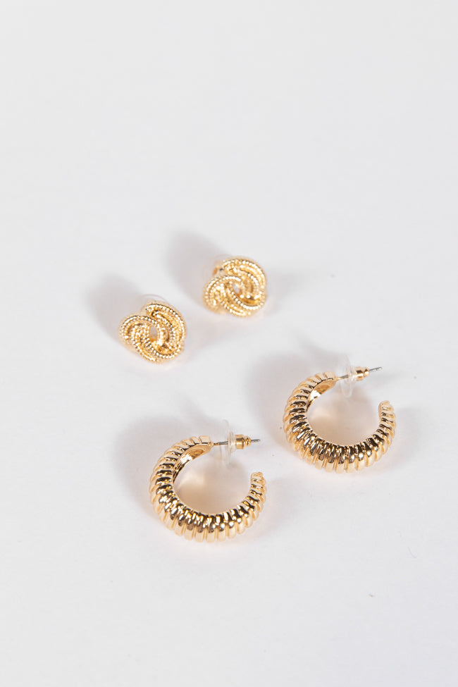 Gold Stud and Hoop Earring Set Countdown Package Cheap Online