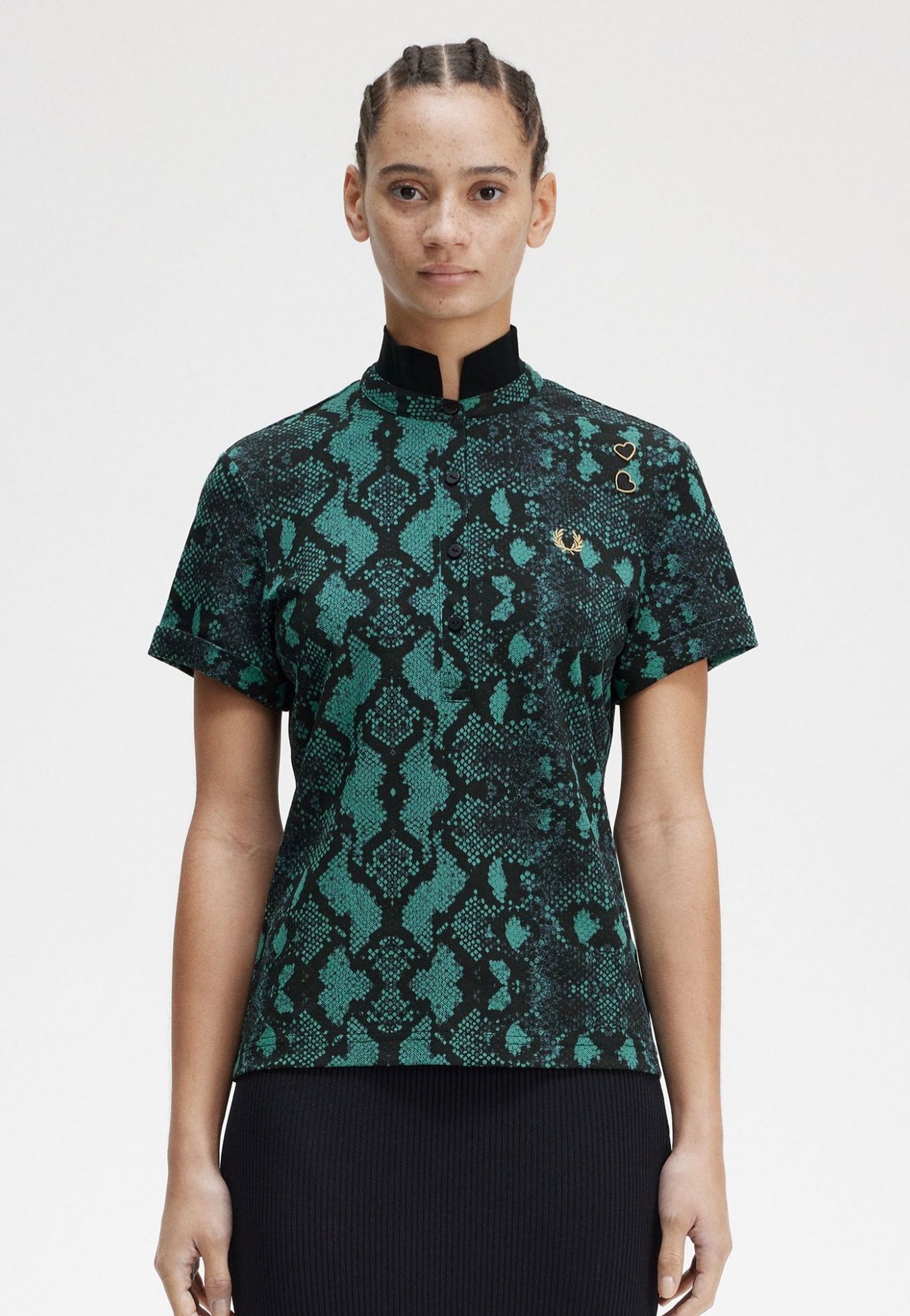 Fred Perry - Snake Print Deep Mint - Polo Excellent