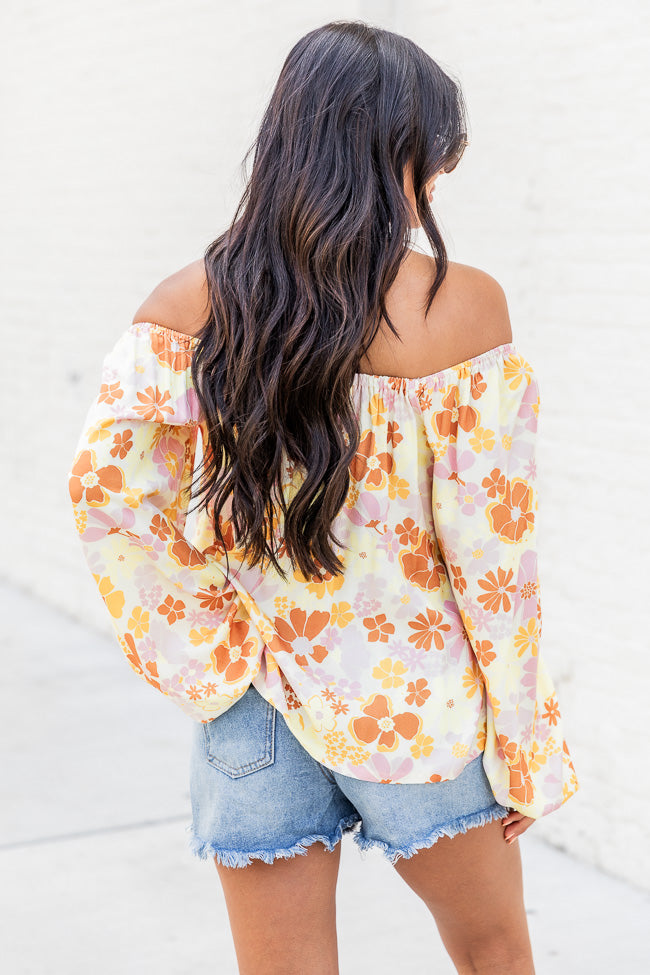 Find My Way Yellow Multi Floral Off The Shoulder Blouse FINAL SALE Discount Best Seller