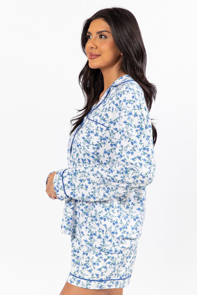 Under The Stars Blue Floral Pajama Top Buy Cheap Recommend