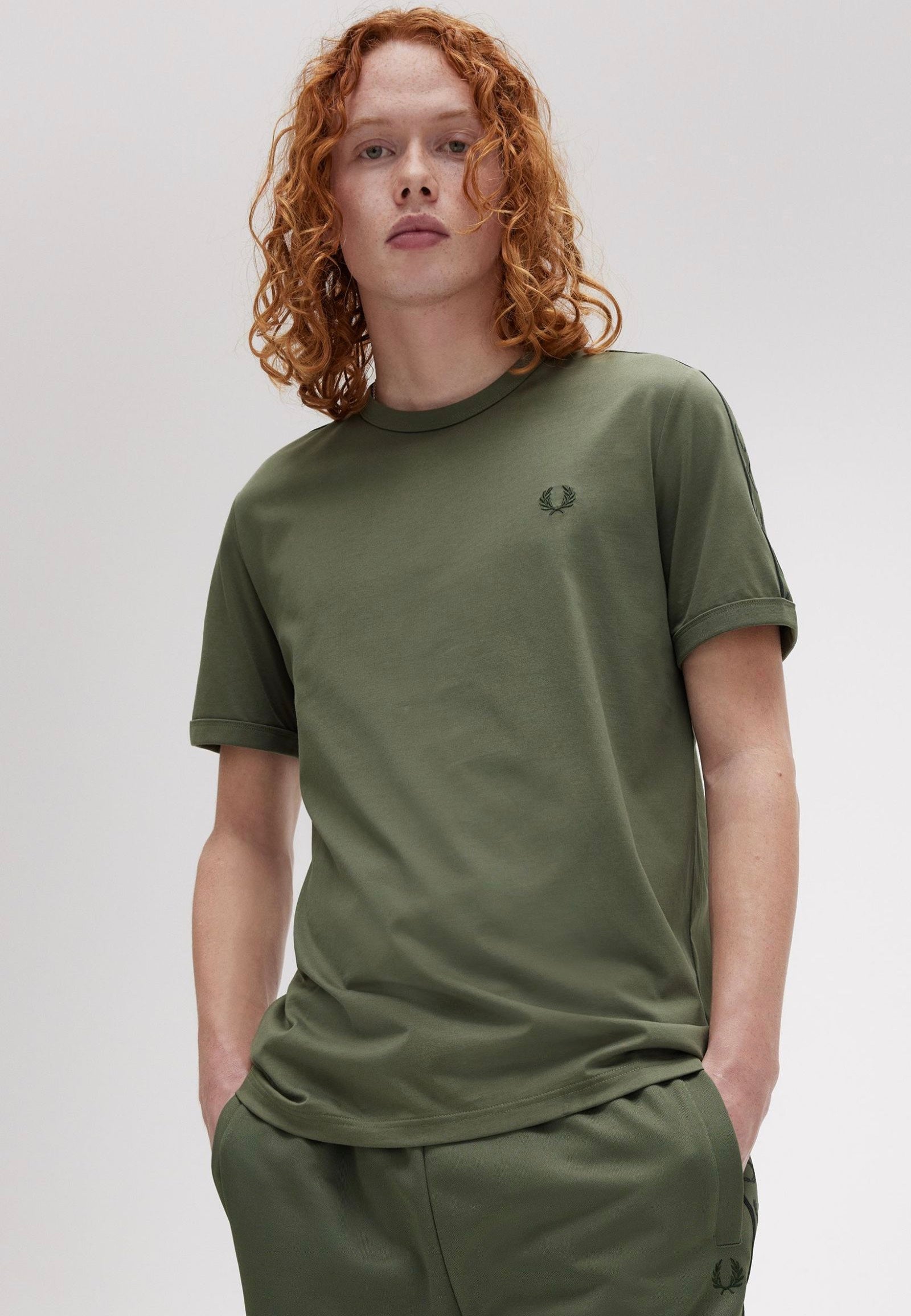 Fred Perry - Contrast Tape Ringer Laurel Wreath Green/Night Green - T-Shirt Outlet Clearance