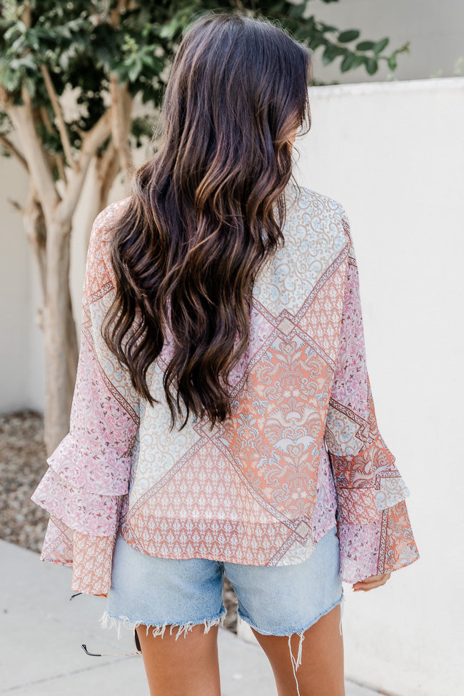 No Goodbyes Pink And Orange Printed Bell Sleeve Blouse FINAL SALE Best Place