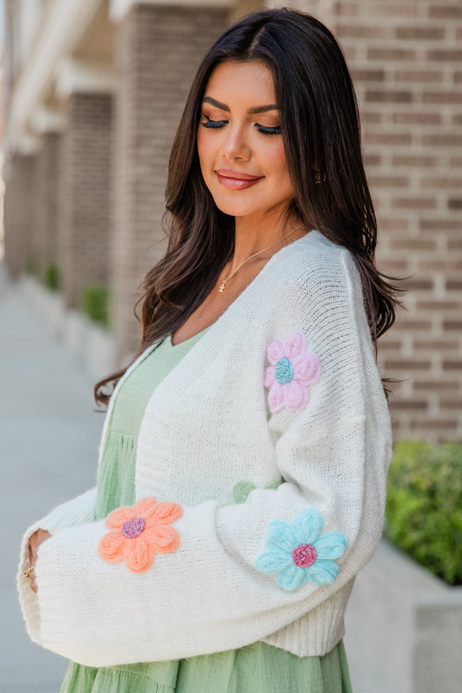 Blossoming Dreams Ivory Flower Embroidered Cardigan Newest