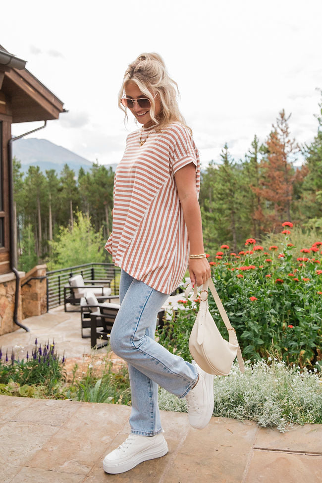 Had It All Tan and Ivory Oversized Stripe Tee Cheapest Pice Cheap Pice