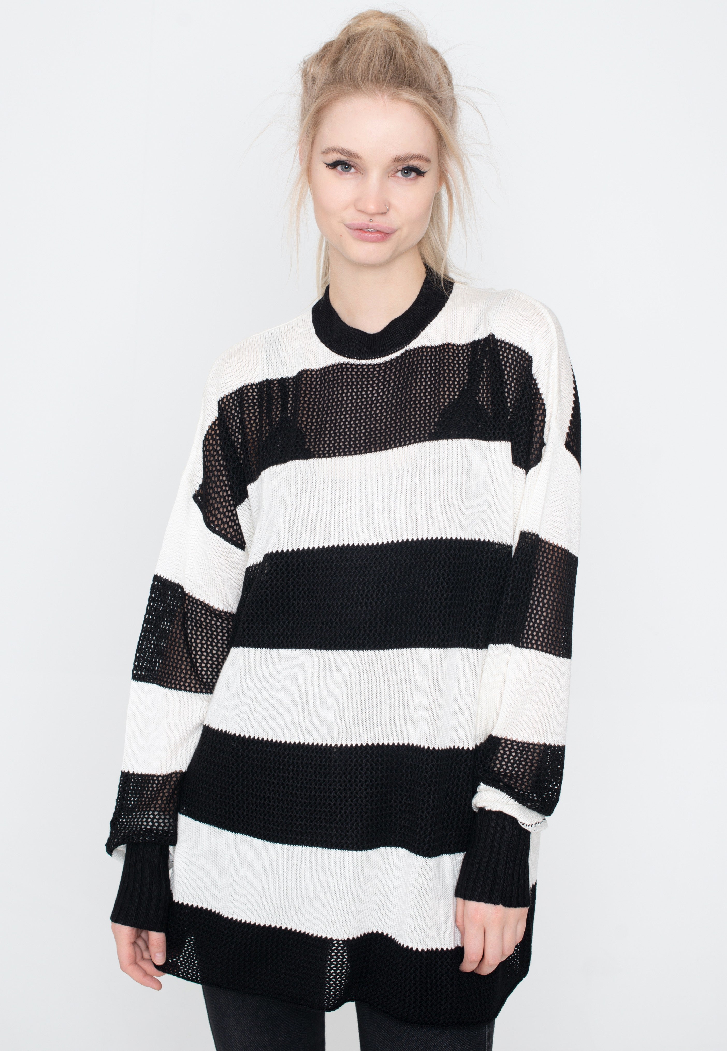 Jawbreaker - White And Black Contrast Knit Oversized Multi - Pullover Outlet 2025 New