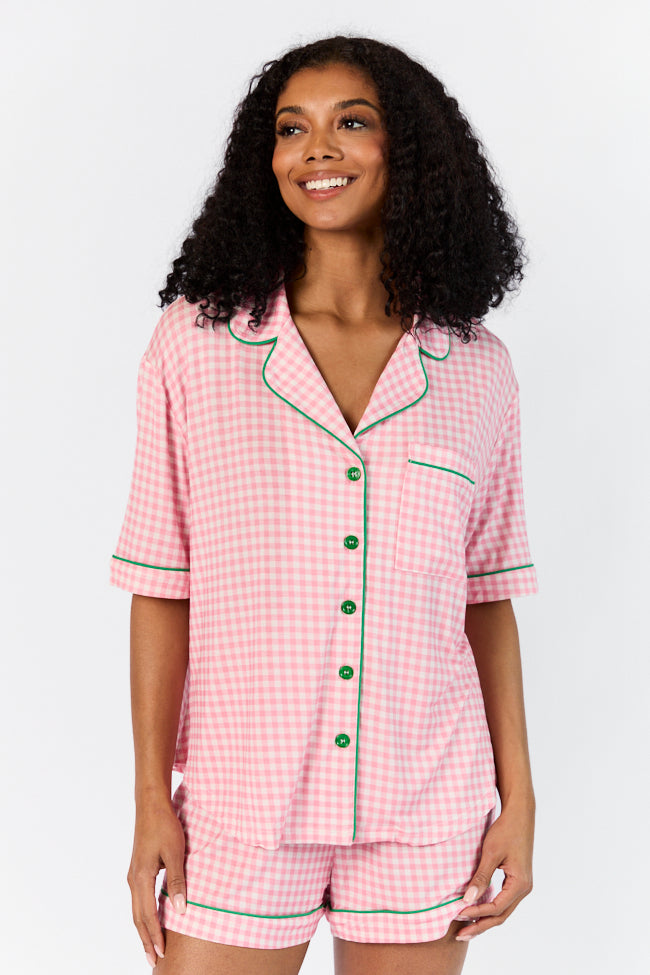 Good To Get Away Pink Gingham Short Sleeve Pajama Top Clearance Get To Buy