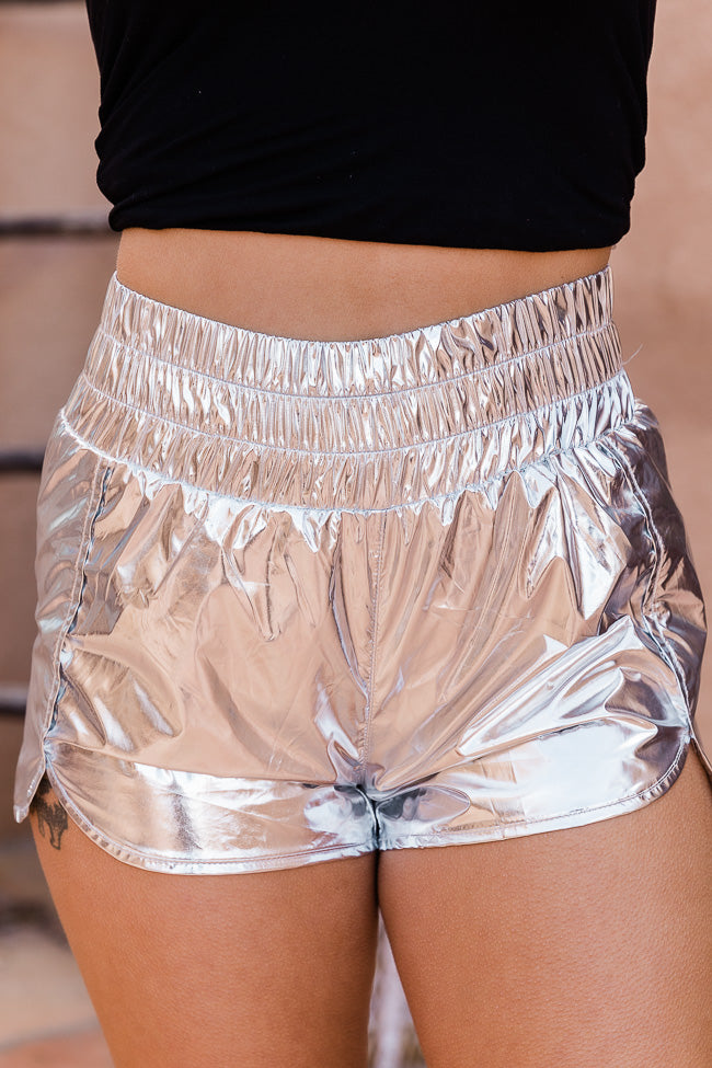 Errands To Run Silver Metallic High Waisted Athletic Shorts FINAL SALE Cheapest Sale Online