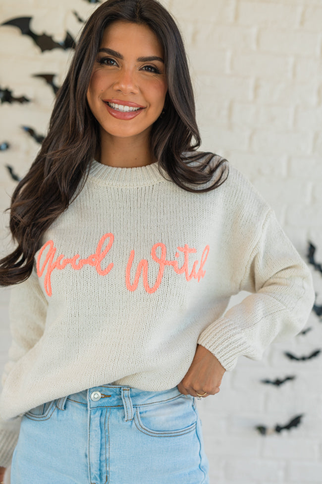 Happy To Be The Good Witch Stone and Coral Sweater FINAL SALE Free Shipping Best Seller