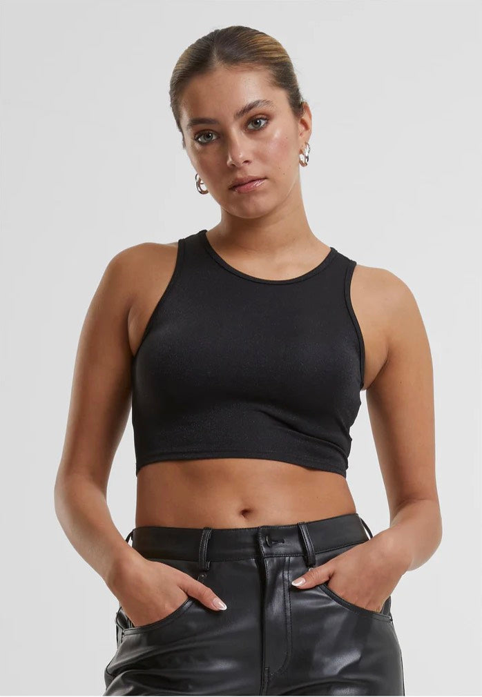 Urban Classics - Ladies Glitter Cropped Black - Top Looking For Sale Online