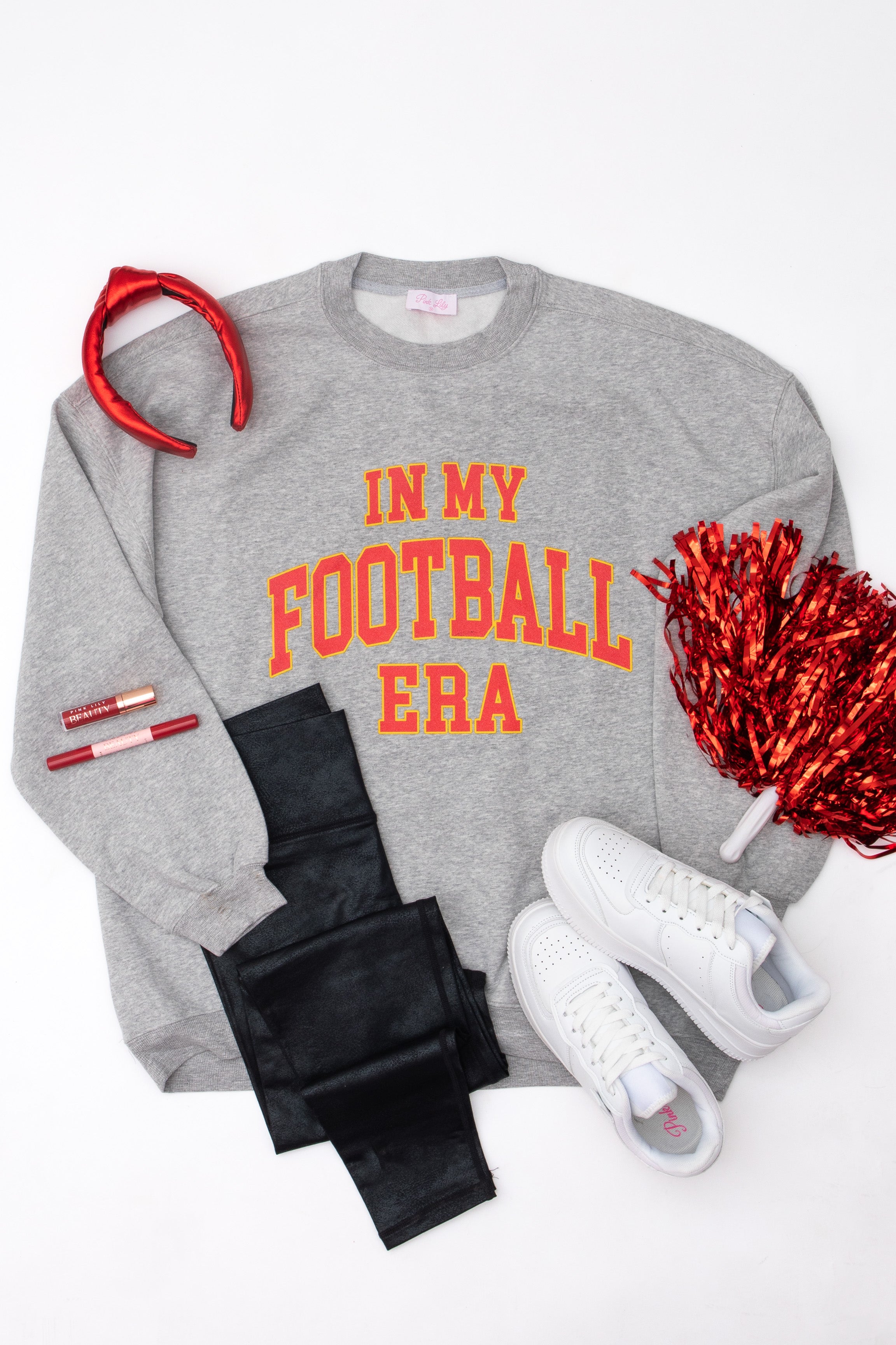 In My Football Era Red Grey Oversized Graphic Sweatshirt Cheap Nicekicks