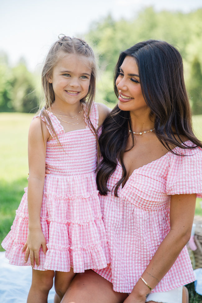 Kid's Time Spent Together Pink Gingham Smocked Dress