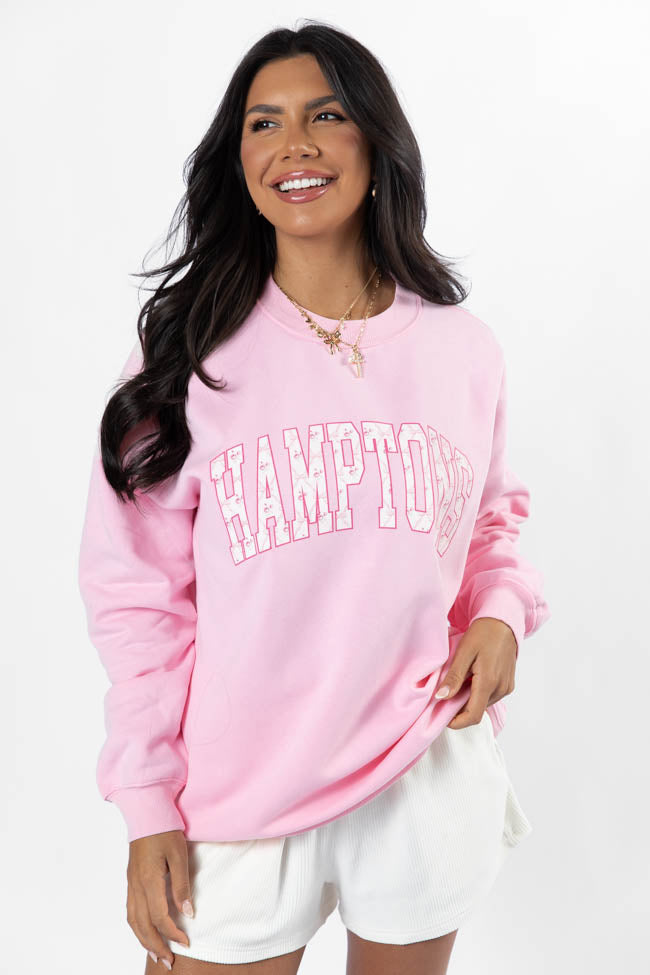 Hamptons Printed Light Pink Oversized Graphic Sweatshirt Best Deals