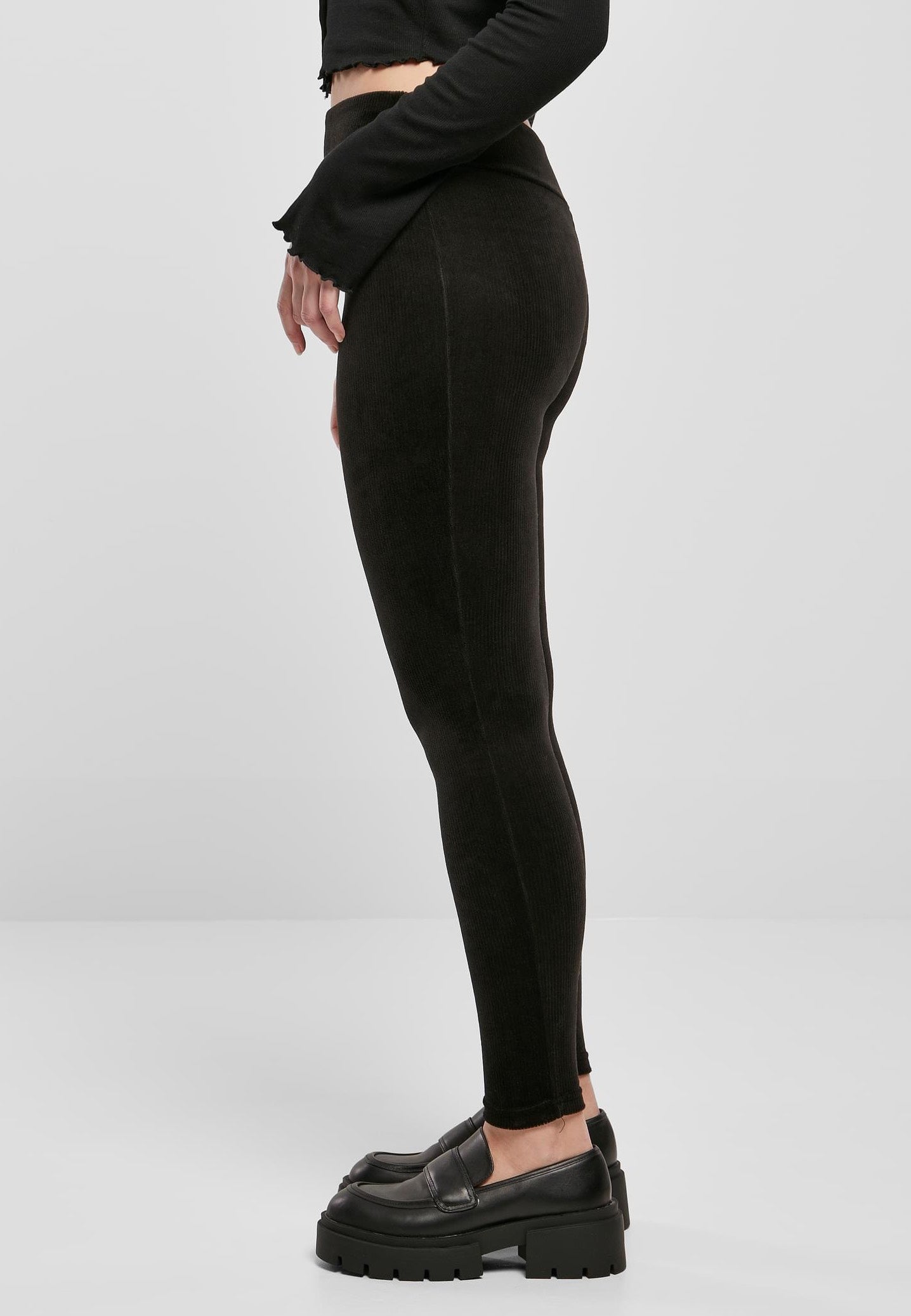 Urban Classics - Ladies High Waist Rib Black - Leggings Cheap Wide Range Of