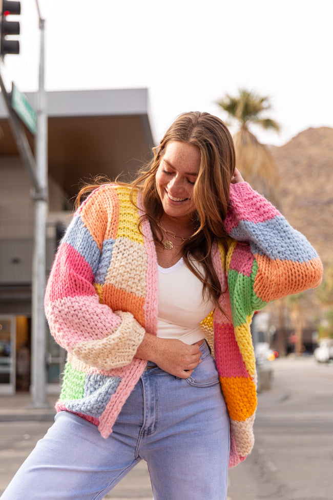 Still Deciding Pink Multi Color Block Cardigan Buy Cheap Order