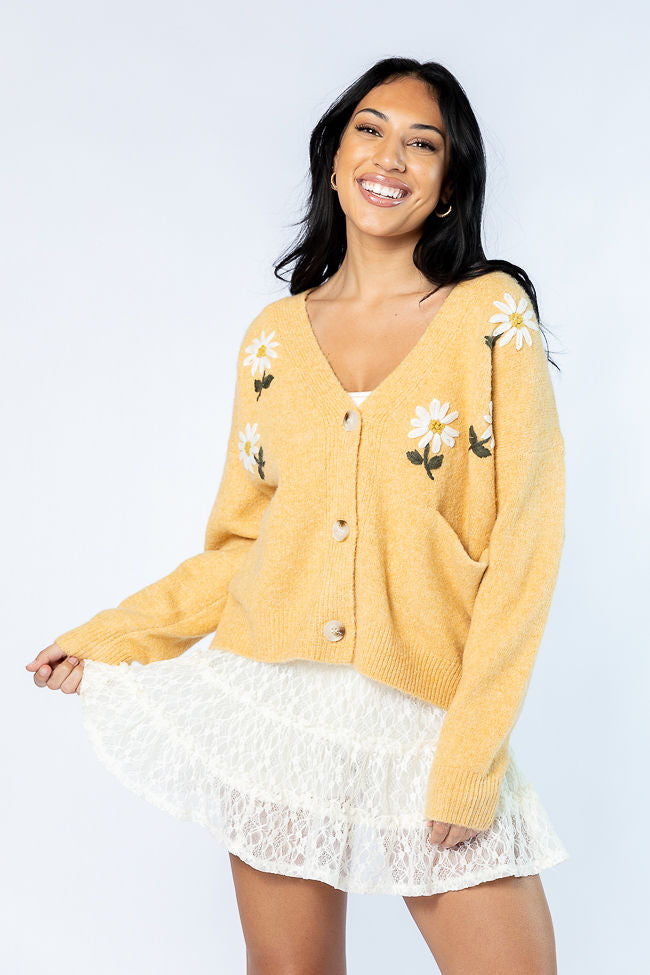 Fields Of Hope Mustard Floral Embroidered Cardigan Low Cost Online