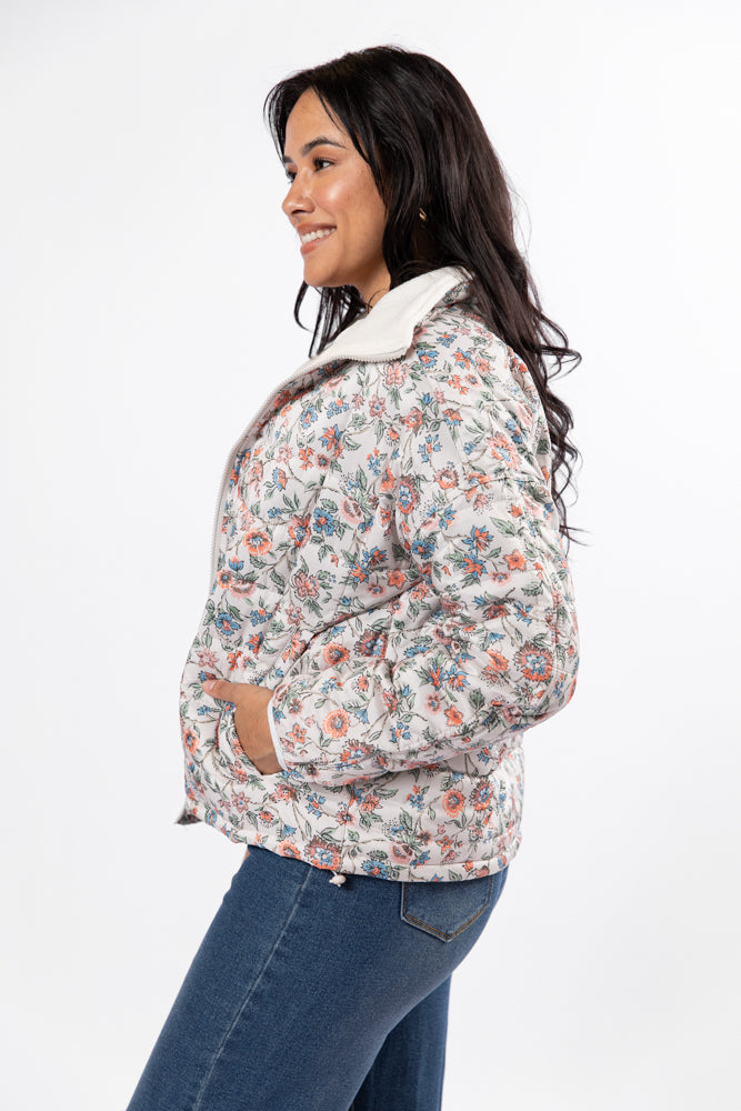 Vail Valley Pink Ivory Multi Floral Quilted Zip Up Jacket SALE Reliable For Sale