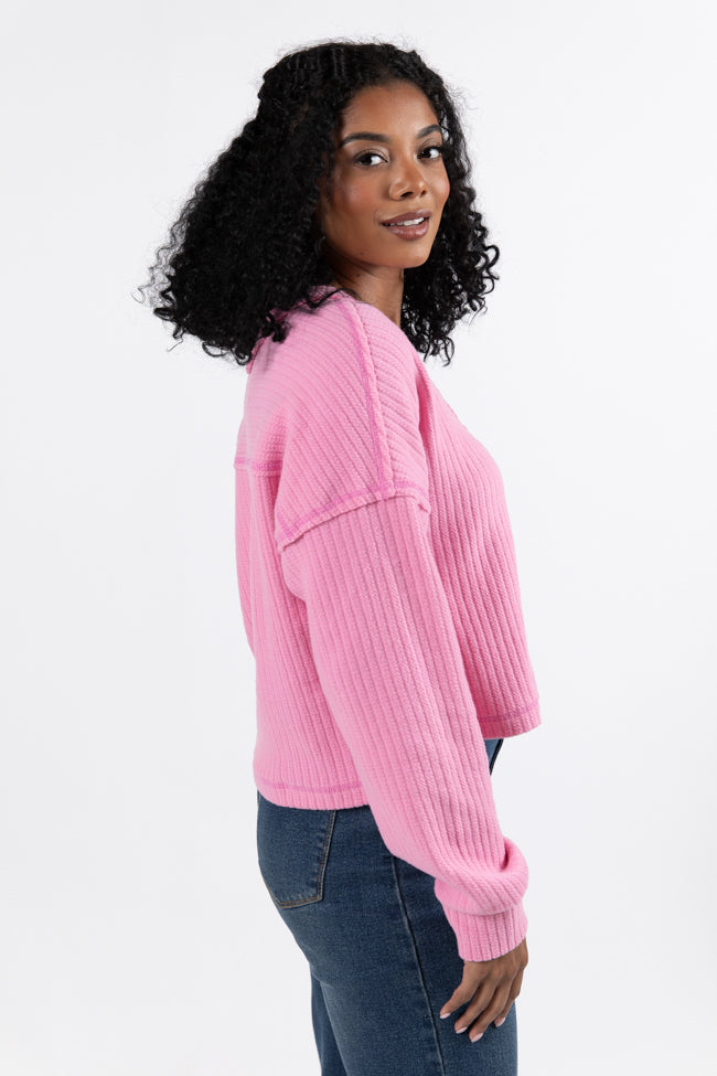 Living Right Pink Ribbed V-Neck Knit Top FINAL SALE Amazon Cheap Pice