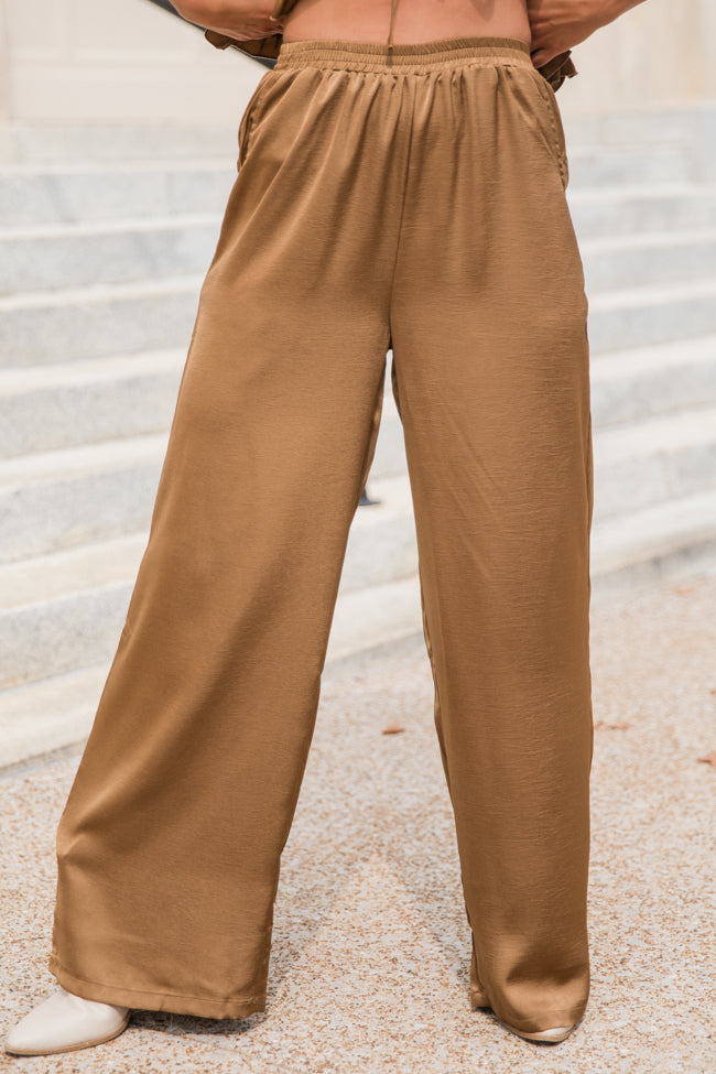 Downtown Meetup Sand Satin Wide Leg Pants FINAL SALE Under 70 Dollars