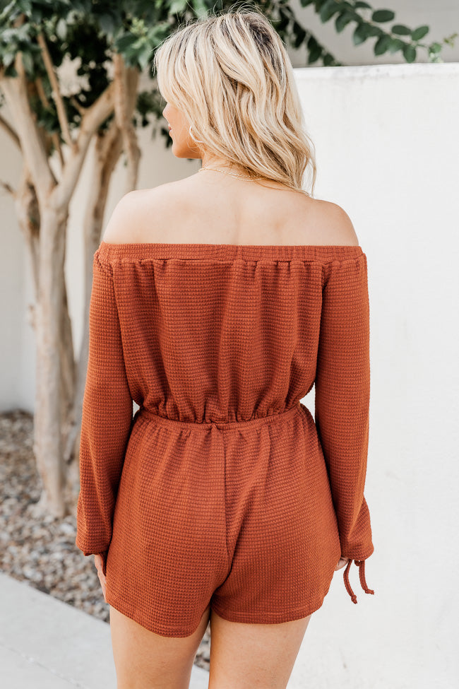 A Darling Day Rust Waffle Knit Off The Shoulder Romper FINAL SALE Free Shipping Very Cheap