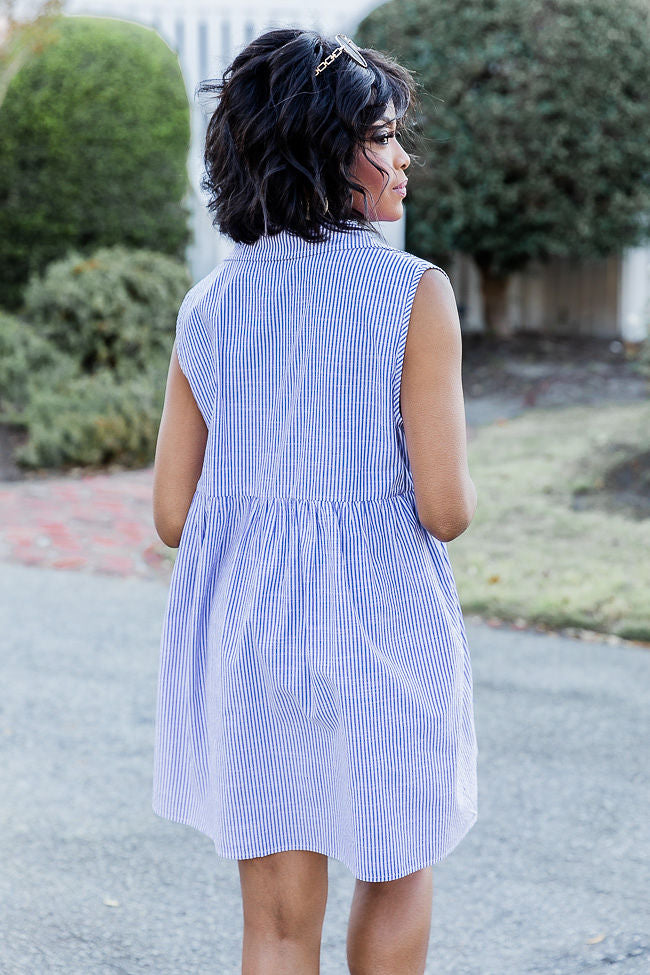 A Little Prep In My Step Blue Stripe Collar Button Up Mini Dress FINAL SALE Pay With Visa