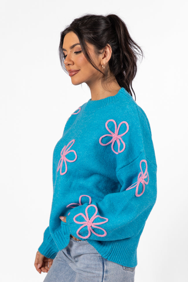 Would've Been The One Blue Flower Embroidered Sweater