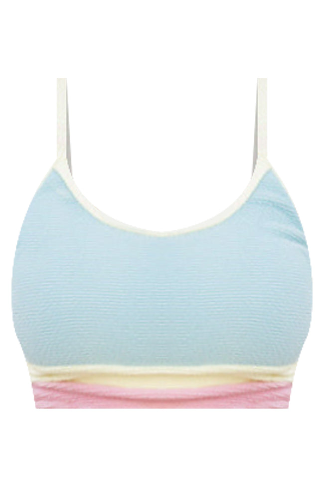 Do Not Disturb Blue Color Block Bikini Top Sale Online Cheap