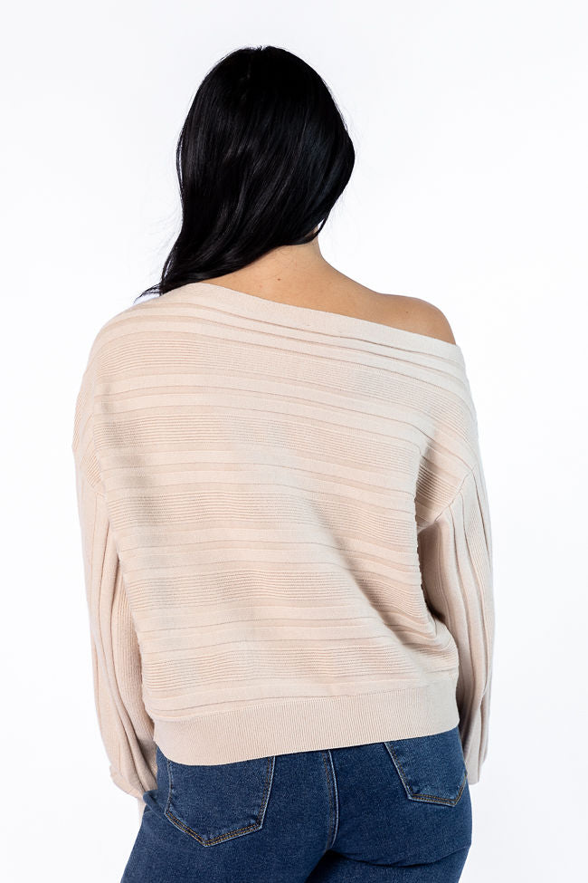 Feels Right Beige Off The Shoulder Ribbed Sweater 100% Original