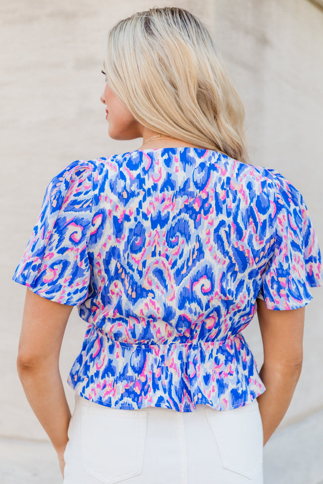 Snagged Your Attention Blue Short Sleeve Printed Top Clearance How Much