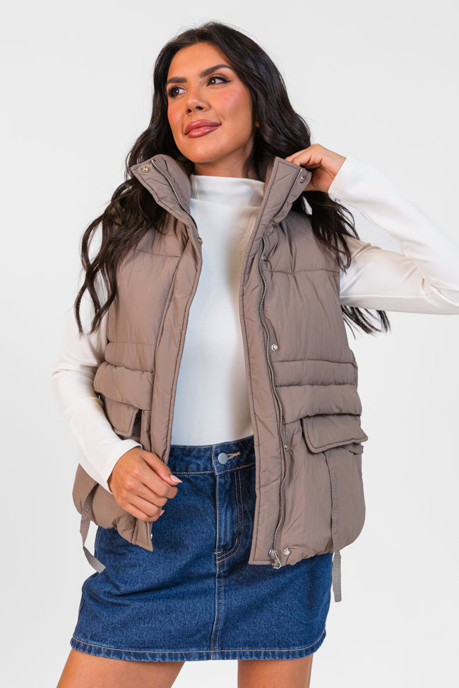 Won Me Over Mushroom Oversized Puffer Vest Outlet Clearance Store