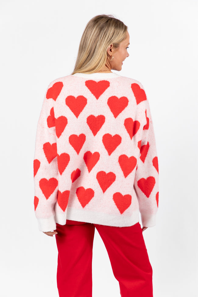 Falling For You Ivory and Red Oversized Pearl Embellished Heart Sweater FINAL SALE Free Shipping Fake