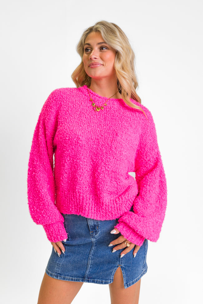 Longer Nights Magenta Fuzzy Pocketed Sweater Cheap Explore