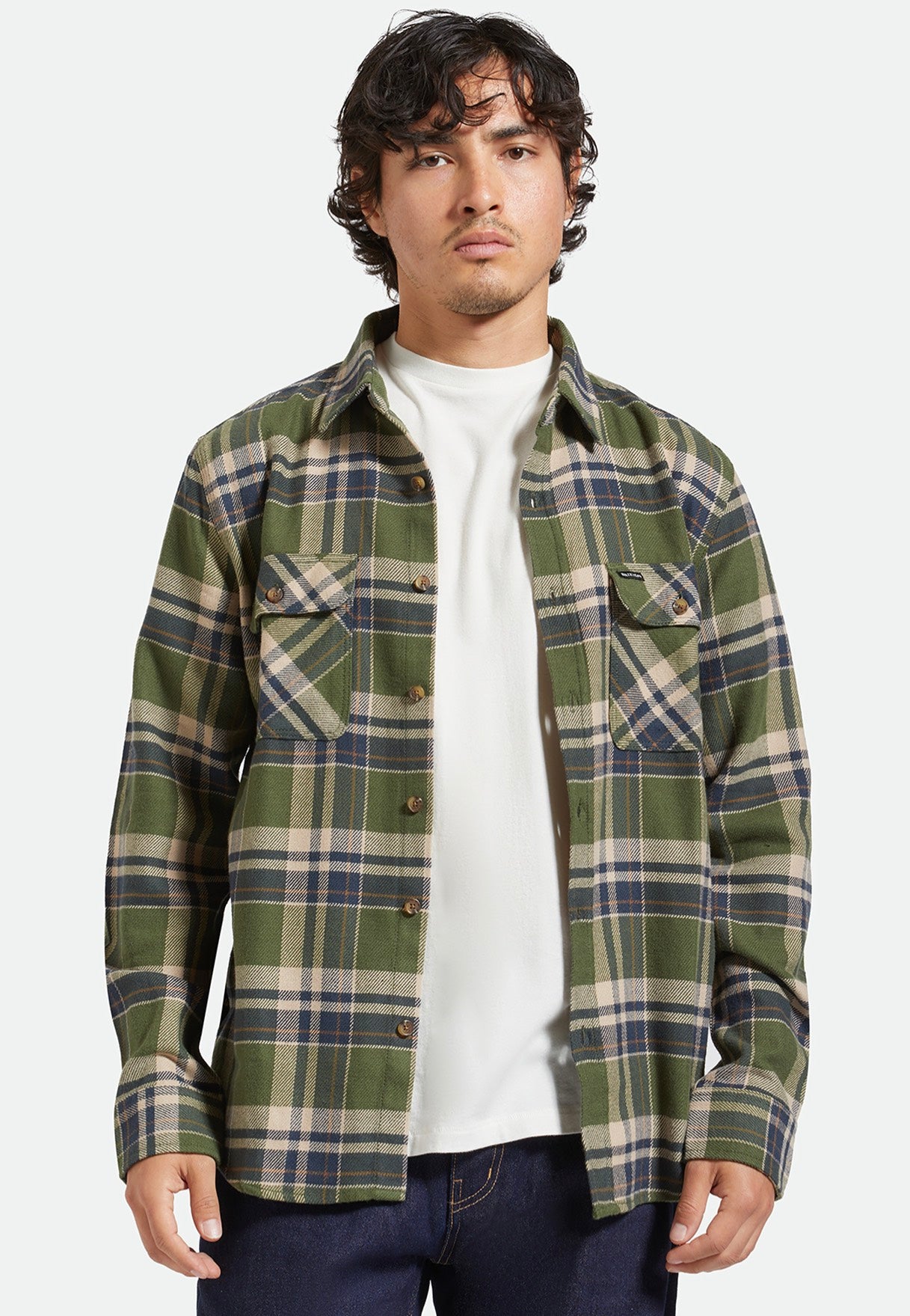 Brixton - Bowery Flannel Cypress Green/Washed Navy/White - Shirt Buy Cheap How Much