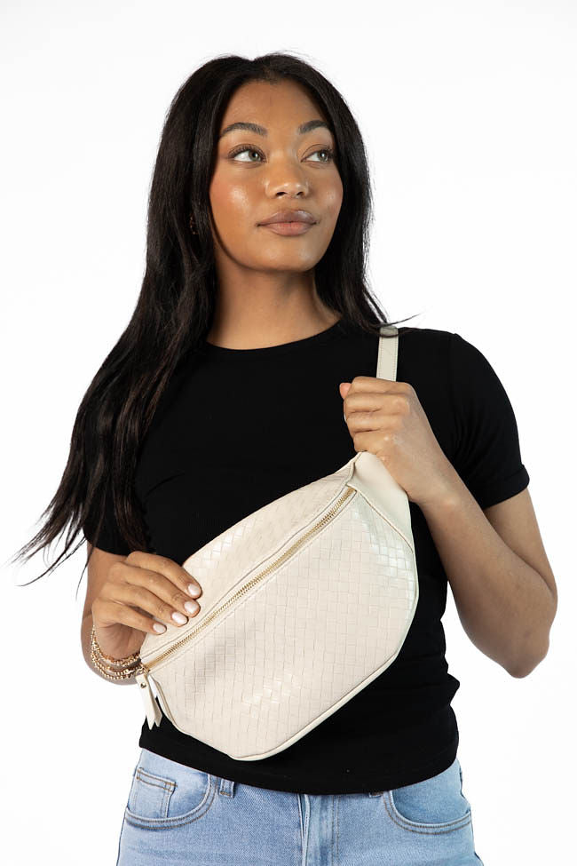 Woven Off White Belt Bag Free Shipping Perfect