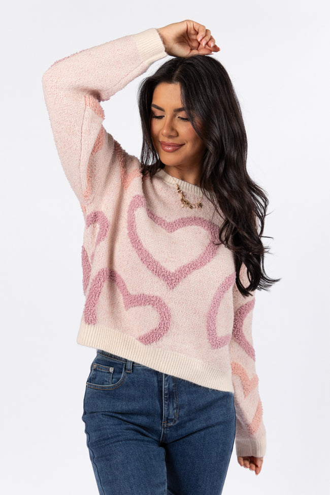 Love Again Mauve Multi Fuzzy Heart Sweater FINAL SALE Hot Sale