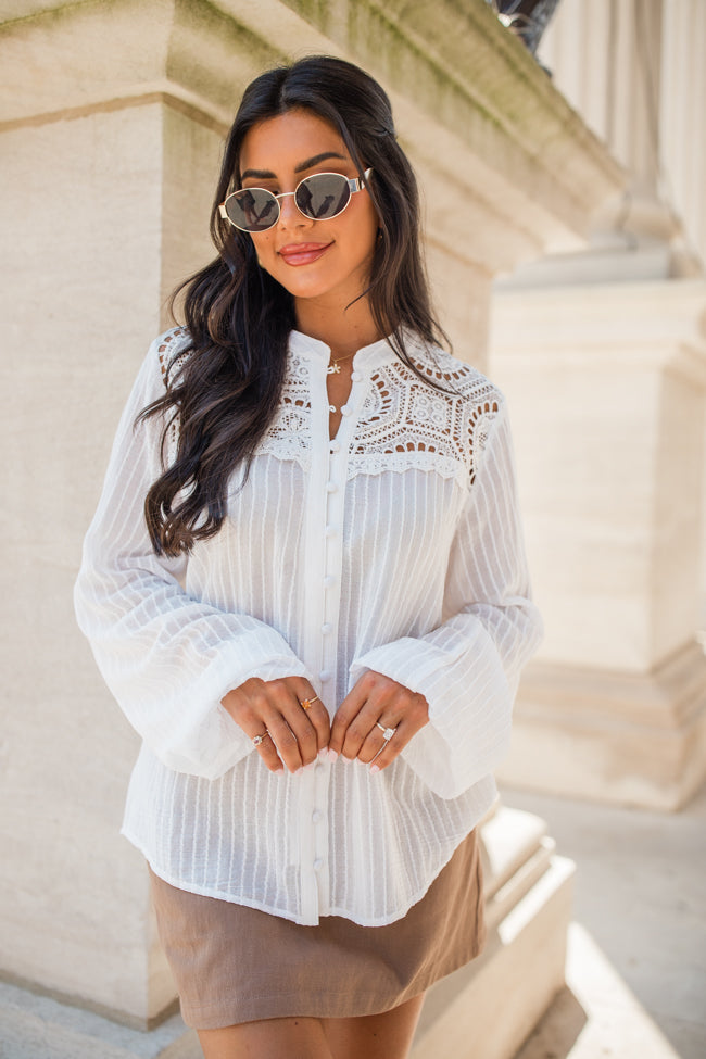 Chasing Our Dreams Ivory Lace Detail Button Front Blouse Sale With Credit Card