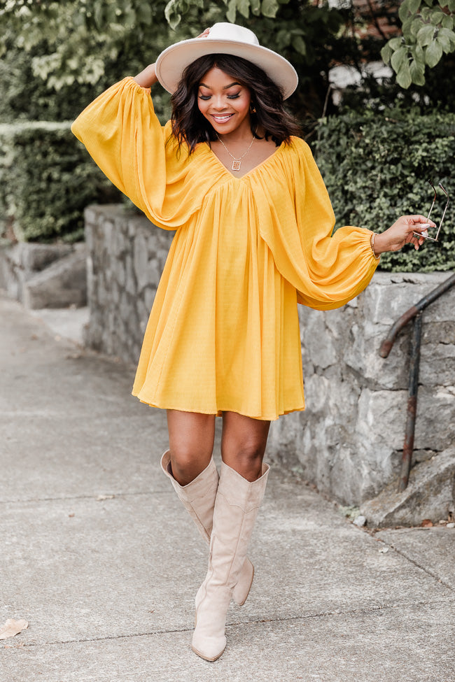 As Free As The Wind Yellow V Neck Bubble Sleeve Mini Dress FINAL SALE Buy Cheap Pice