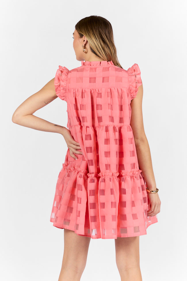 On The Line Coral Ruffle Shoulder Textured Mini Dress Free Shipping The Cheapest