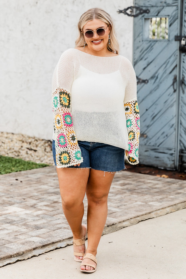 All I Really Want Ivory Crochet Sleeve Sweater FINAL SALE Sale Supply